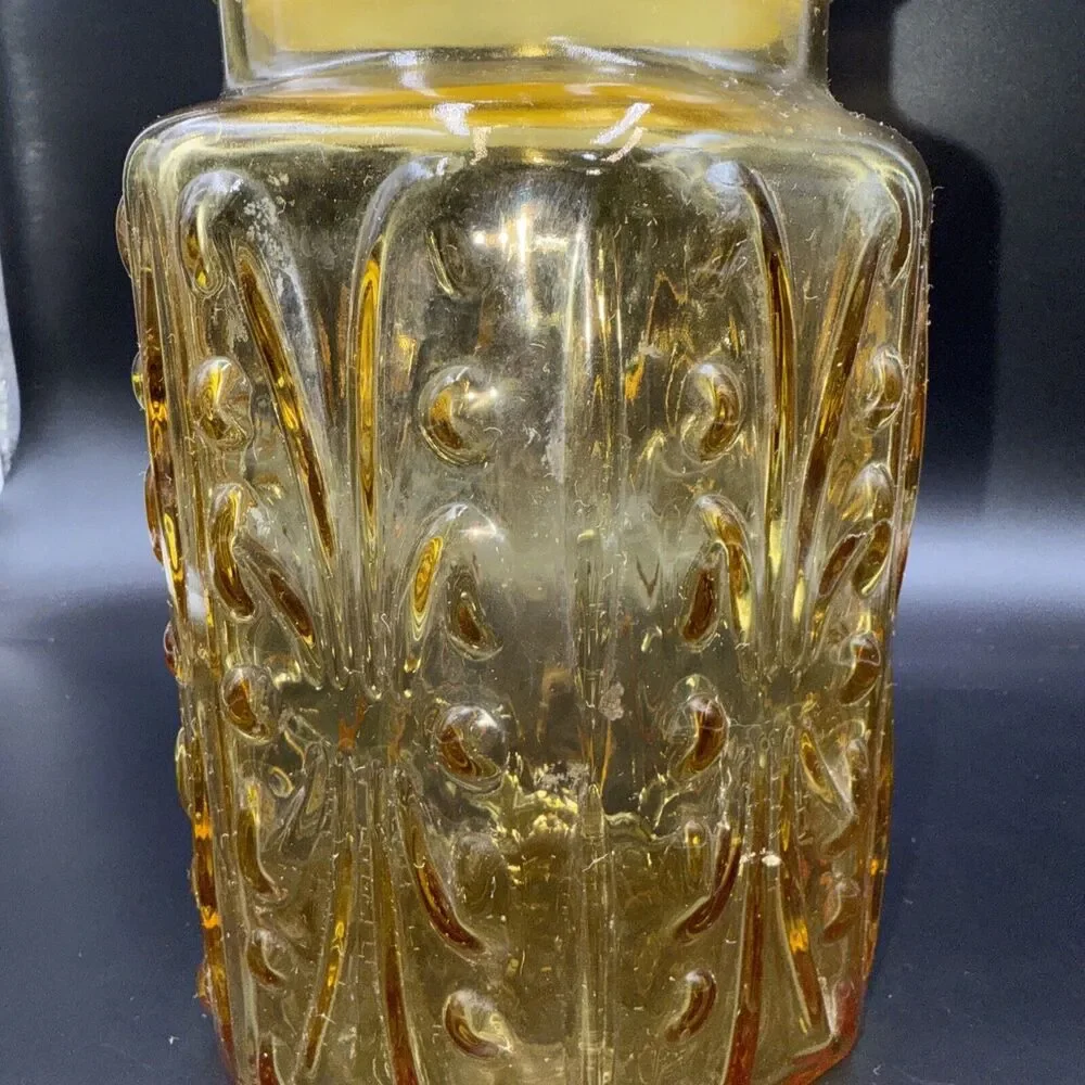 L E Smith Amber Atterbury Scroll Glass Canister Cookie Apothecary Jar 9